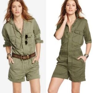 Denim Supply Ralph Lauren Romper Utility Boiler‎ Suit Green Womens Sz Small Boho